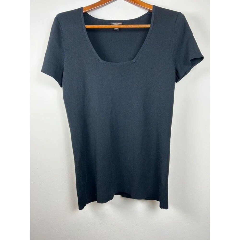 Dana Buchman Solid Black Fine Knit M Top Square Neck Tee Quiet Luxury Minimalist